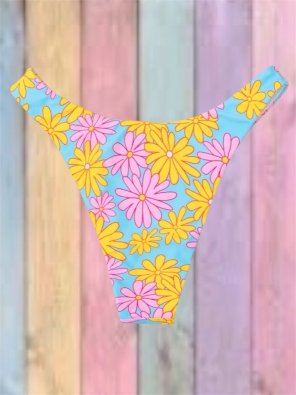 Blue Yellow Retro Floral Cheeky Lined Bikini Panty Bottoms New